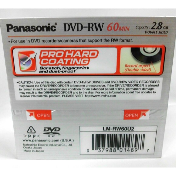 Panasonic DVD-RW 60 Min 2 Pack DVD Camcorder Tape Disc LM-RW60U2 Lot of 2 New - Picture 3 of 3